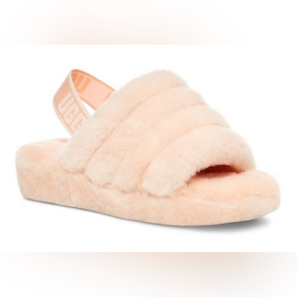 WOMENS UGG PEACHY PINK FLUFF YEAH FURRY SANDALS, SIZE 10